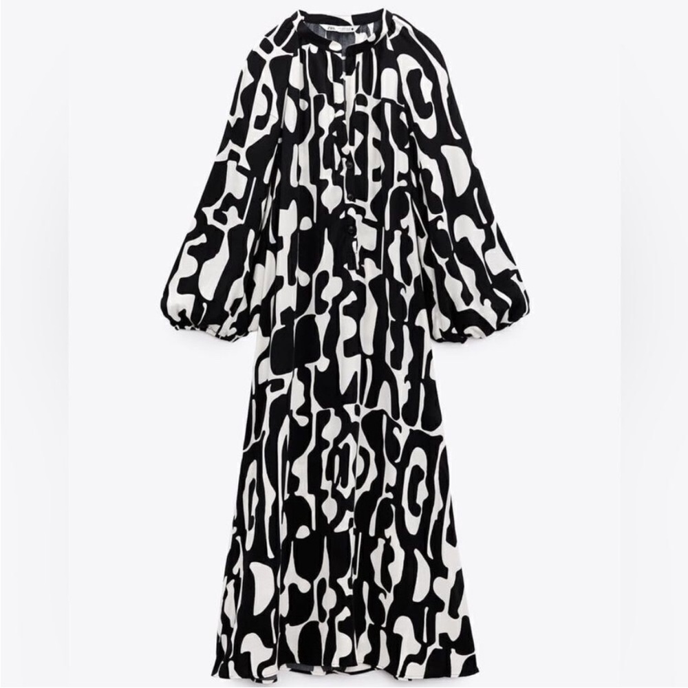 ZARA • Beautiful Abstract Design Black & White Patterned Midi Dress - Picture 6 of 16